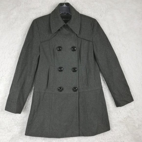 Nine West‎ Womens Jacket Empire Coat Gray Wool Blend Button Up Collared 8 - Picture 1 of 12